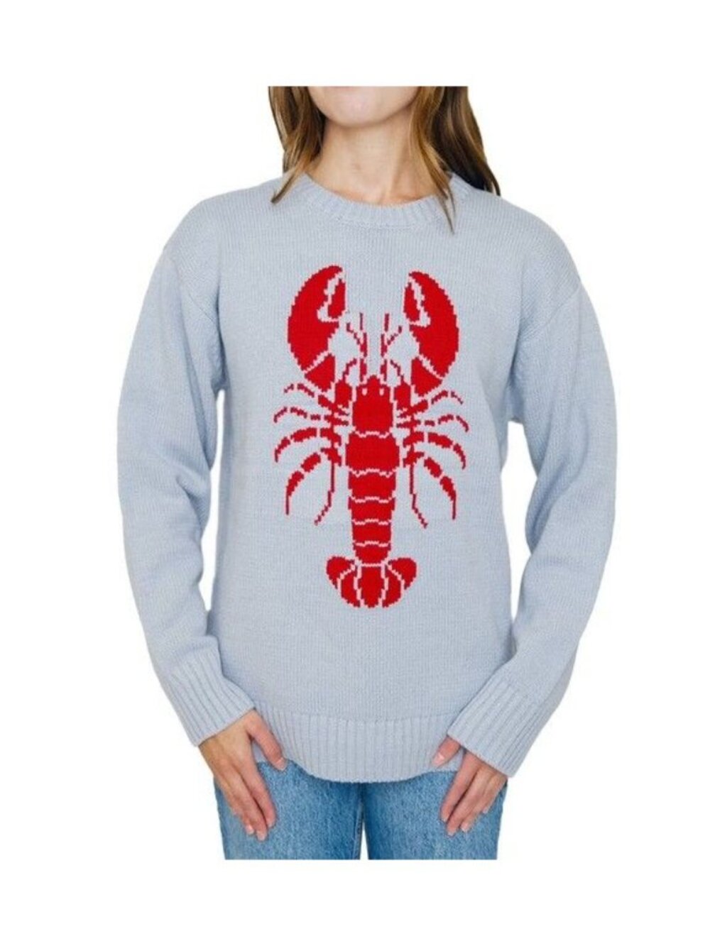 Mighty Fine Blue Lobster Sweater Crewneck Coastal Cotton Blend Size L NWT Casual - Picture 3 of 6